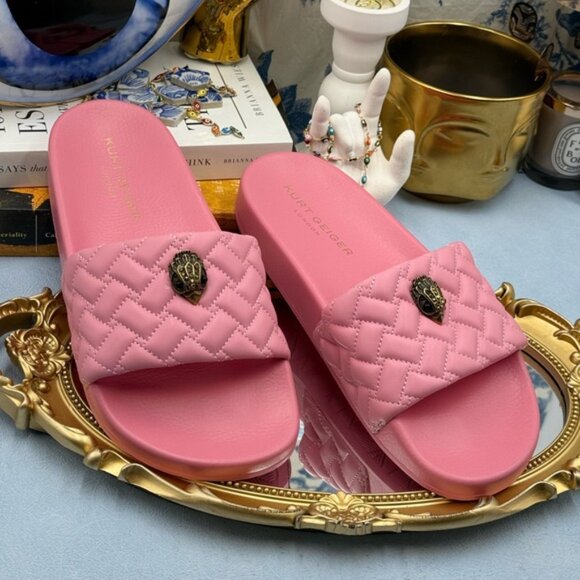 🆕 KURT GEIGER LONDON 🧿 NWOT Meena Eagle Quilted Slide, Pink - Sz 38 US 7.5 - Picture 4 of 14